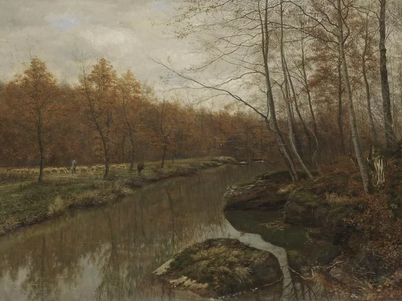 1839-Julius Kornbeck - Torrente nel bosco a fine autunno